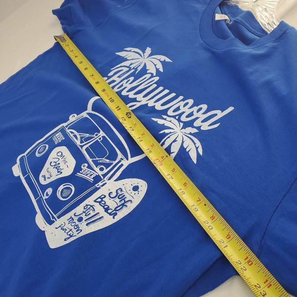 L HOLLYWOOD CALIFORNIA VW Volkswagon bus van surf SURFBOARD blue TSHIRT large - Picture 2 of 7